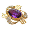 Retro 14K Tri-Color Gold Amethyst & Diamond Pendant Brooch