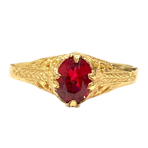 Vintage 14K Yellow Gold Red Spinel Solitaire Ring