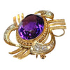 Retro 14K Tri-Color Gold Amethyst & Diamond Pendant Brooch