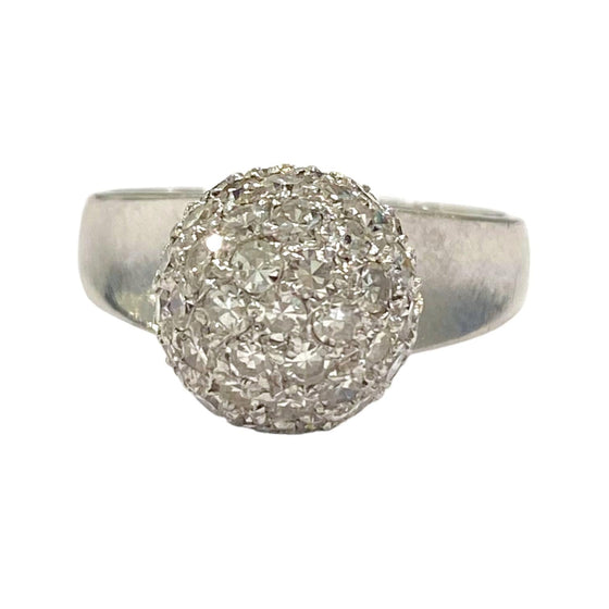 Vintage 18K White Gold Diamond Ball Ring