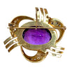 Retro 14K Tri-Color Gold Amethyst & Diamond Pendant Brooch