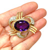 Retro 14K Tri-Color Gold Amethyst & Diamond Pendant Brooch