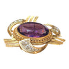 Retro 14K Tri-Color Gold Amethyst & Diamond Pendant Brooch