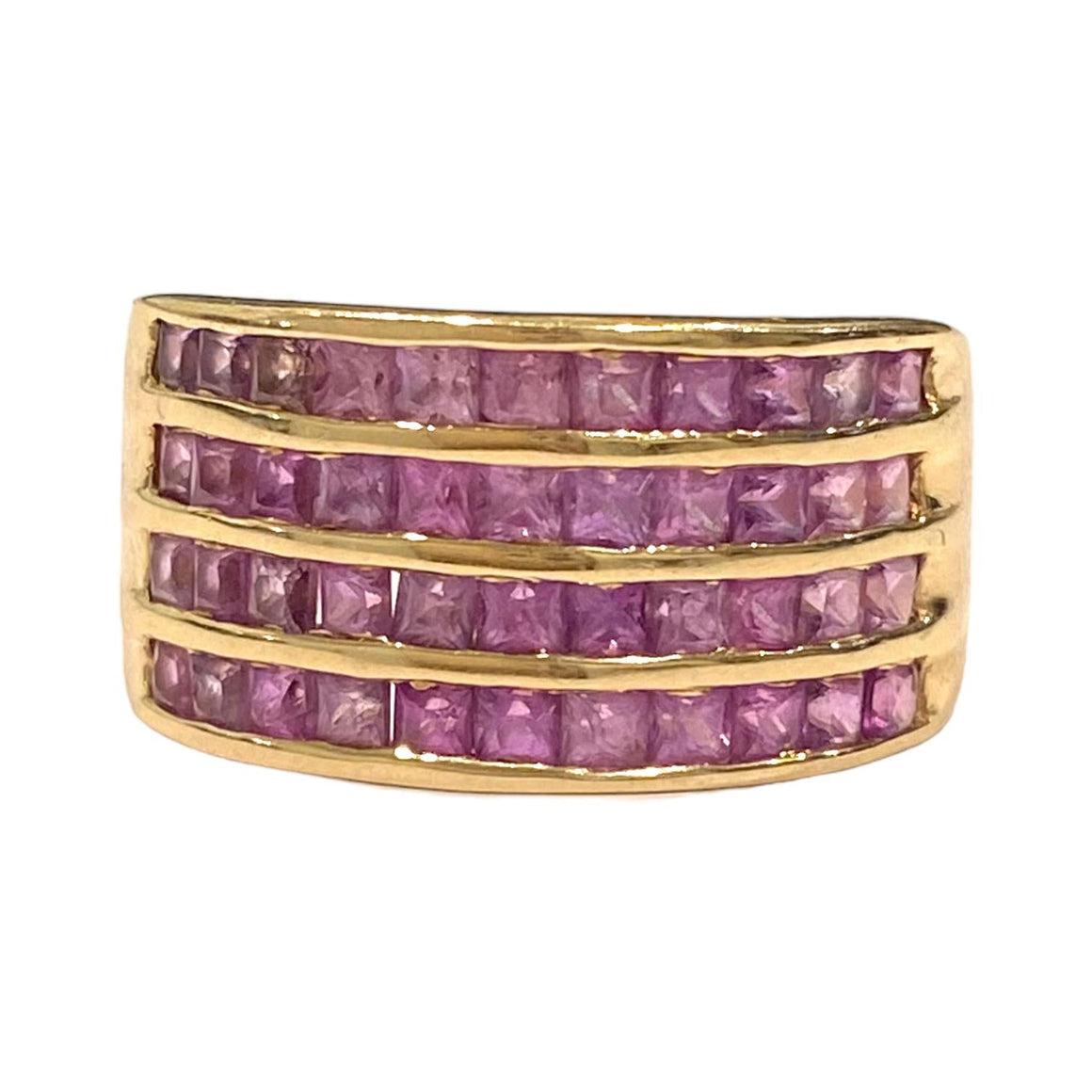 Vintage 14K Yellow Gold Wide Pink Sapphire Band Ring