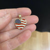 Vintage 14K Gold Enamel Double Sided GOD BLESS AMERICA Heart Pendant