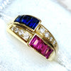 Vintage 14K Gold Ruby Sapphire and Diamond Ring