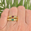 Vintage 18K Ruby & Diamond Three Stone Band Ring