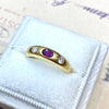 Vintage 18K Ruby & Diamond Three Stone Band Ring