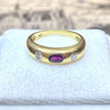 Vintage 18K Ruby & Diamond Three Stone Band Ring