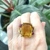 Large Retro 14K Citrine & Ruby Ring