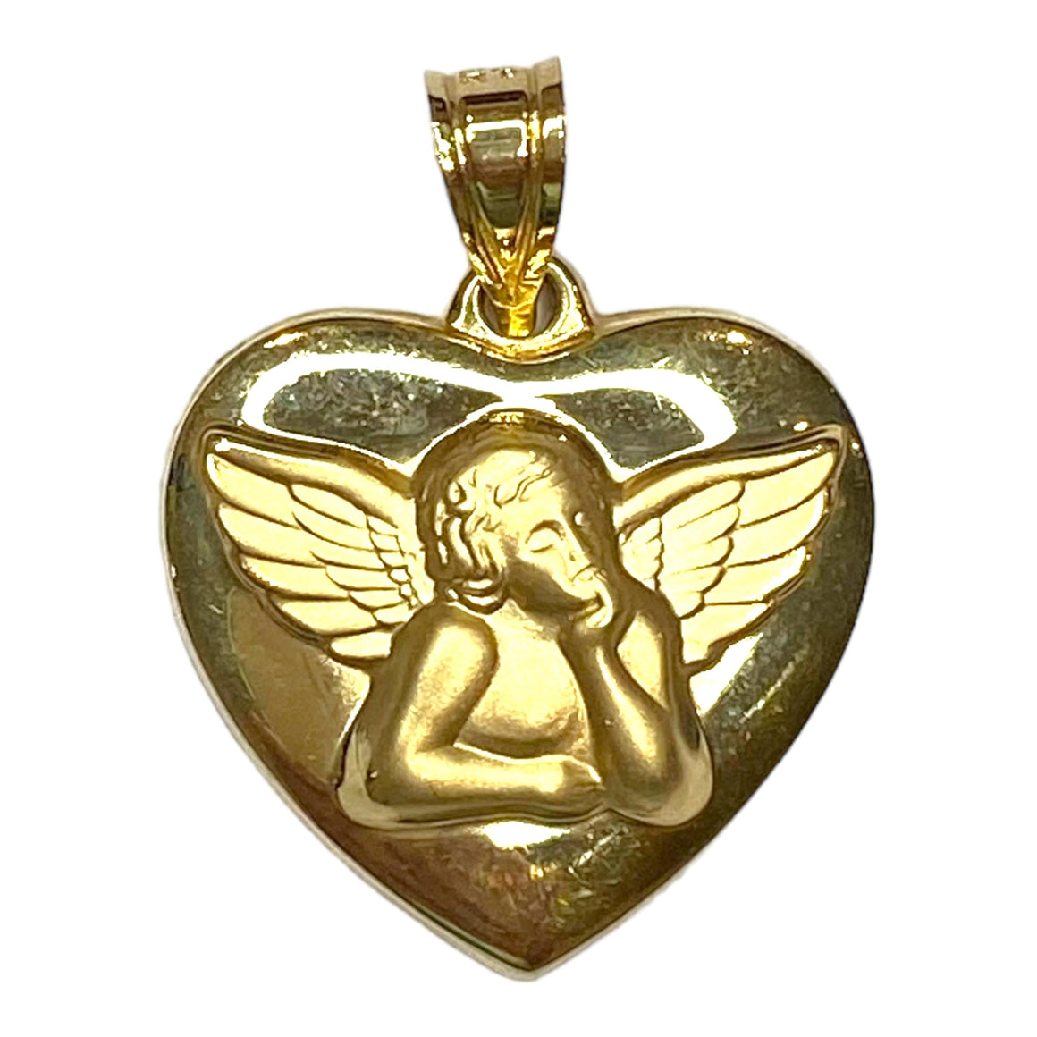 Vintage 14K Yellow Gold Guardian Angel Heart Pendant