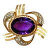 Retro 14K Gold Amethyst & Diamond Pendant Brooch