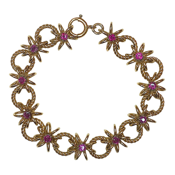 Vintage 14K Gold & Ruby Florets Bracelet