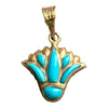 Vintage Egyptian 18K Turquoise Lotus Flower Pendant