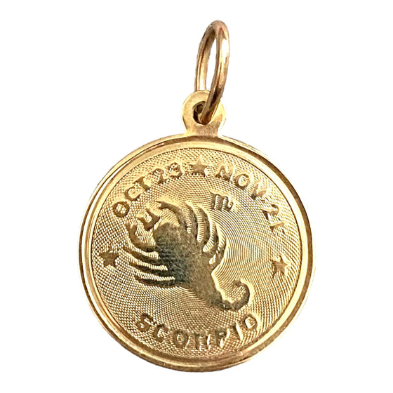 Vintage 14K Gold Zodiac Scorpio Medallion Pendant