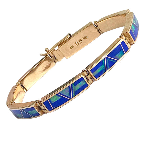 Donald Douglas Navajo Opal Lapis Lazuli Inlay 14K Bracelet