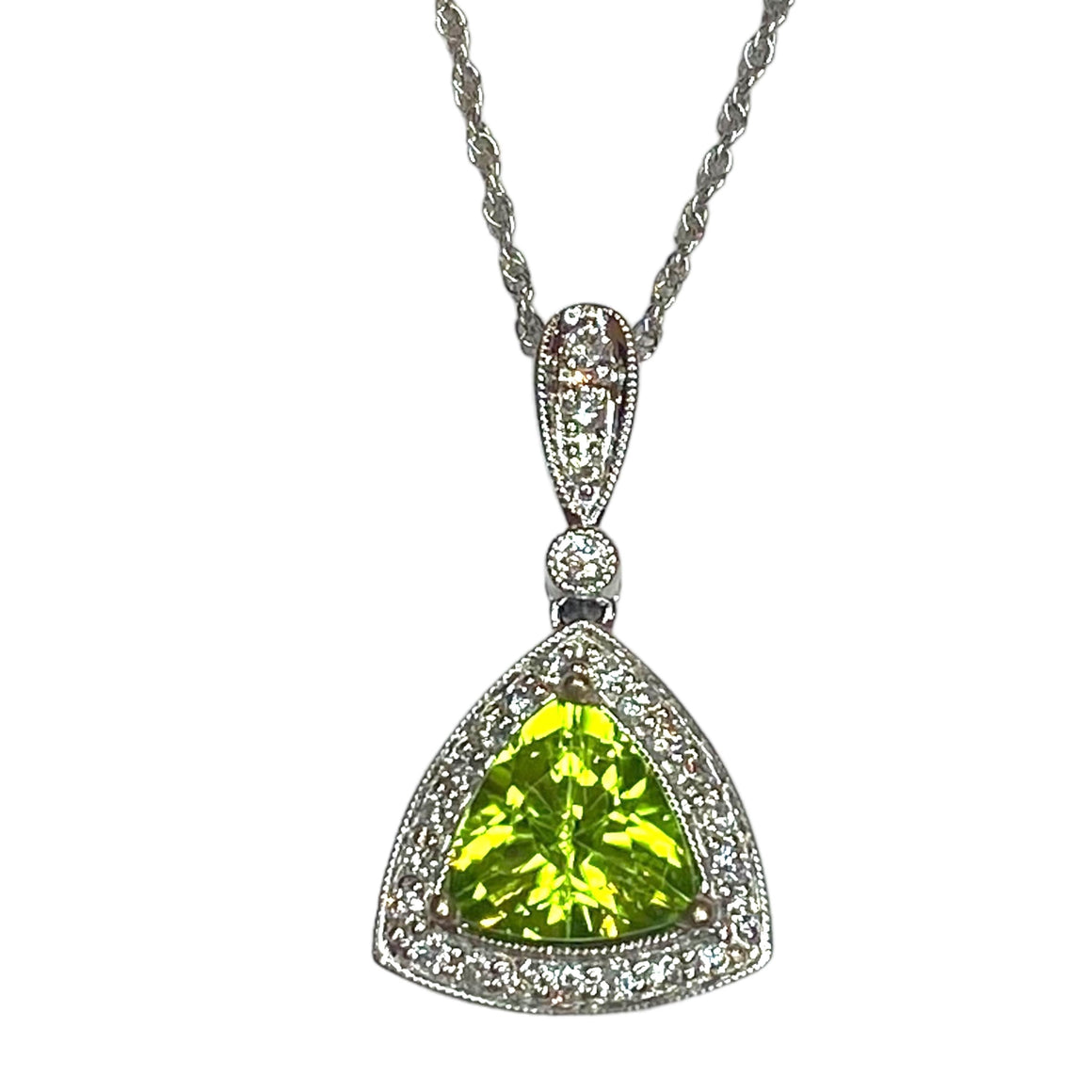 Peridot & Diamond White Gold Pendant with Chain