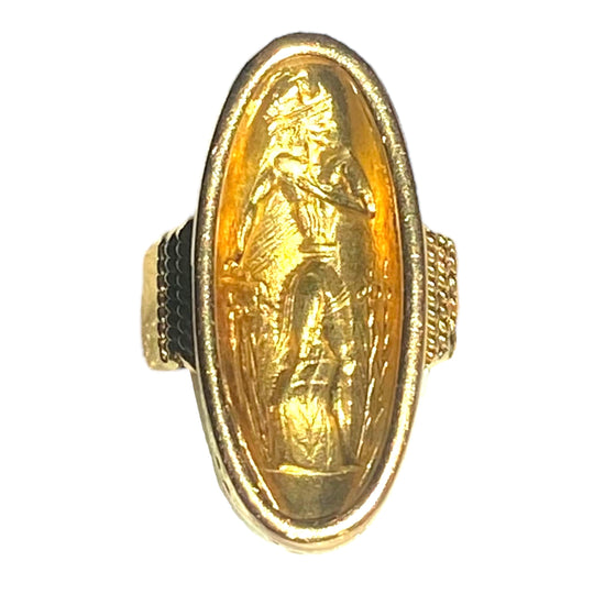 Vintage 18K Greek Key Oval Cameo Style Ring