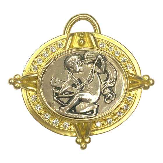 Doris Panos 18K Gold Cameo Diamond Pin Pendant