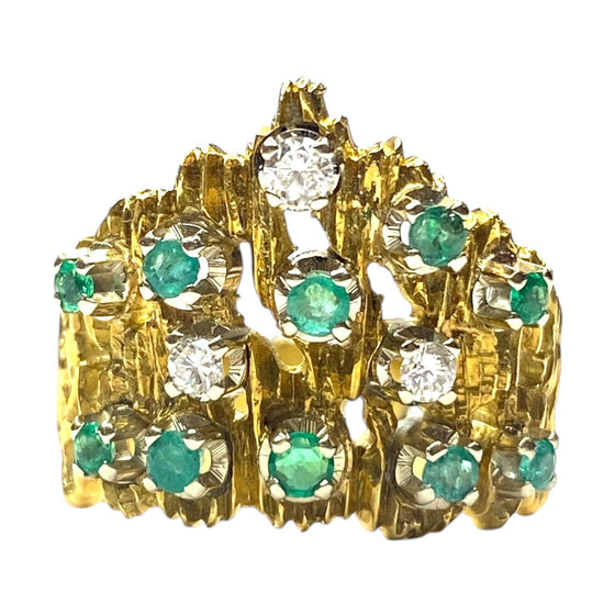 Vintage 18K Yellow Gold Emerald & Diamond Ring