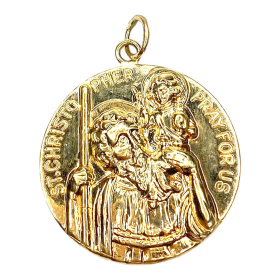 Vintage Large 14K Gold St Christopher Pendant