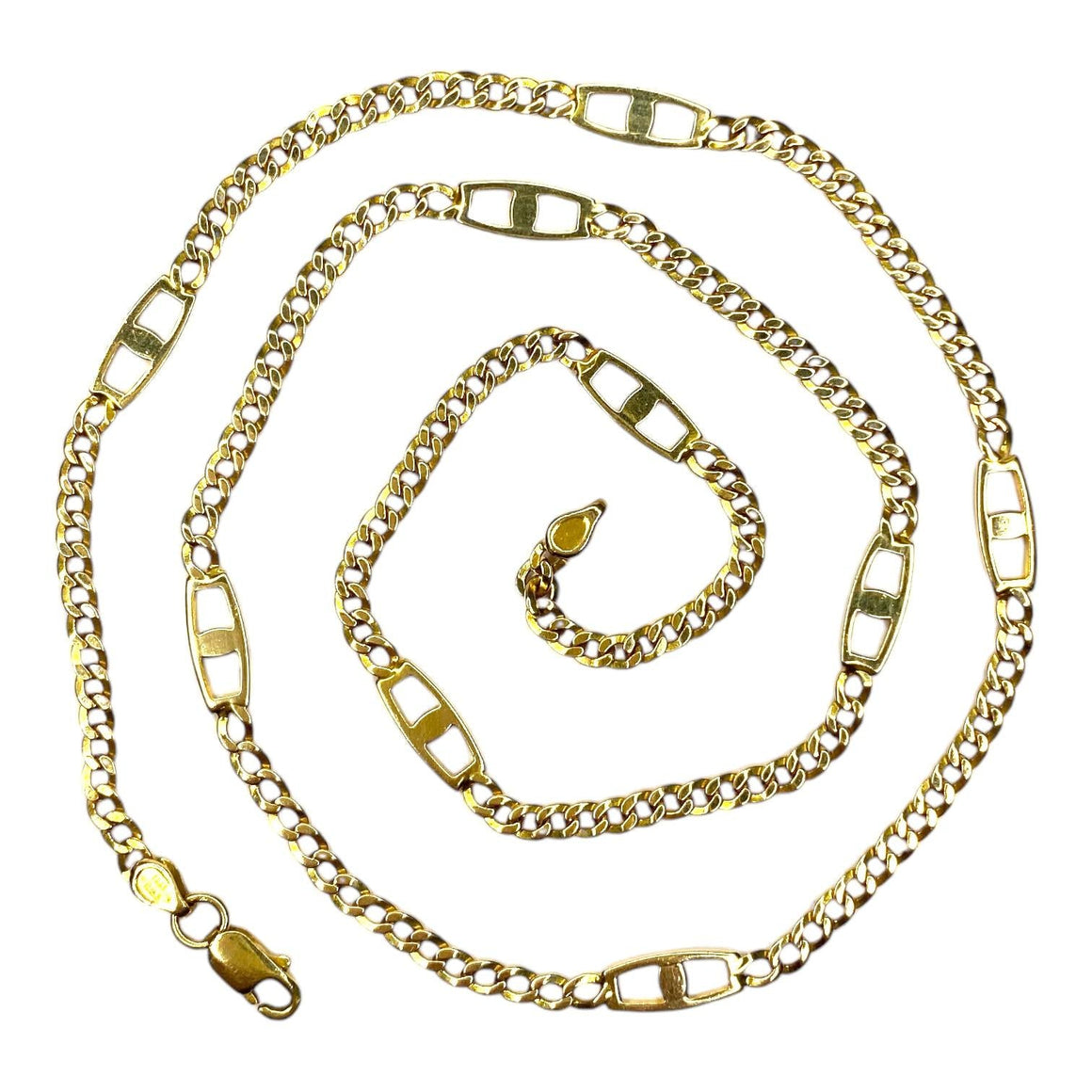 Vintage 14K Yellow Gold Curb Links Chain with Stations