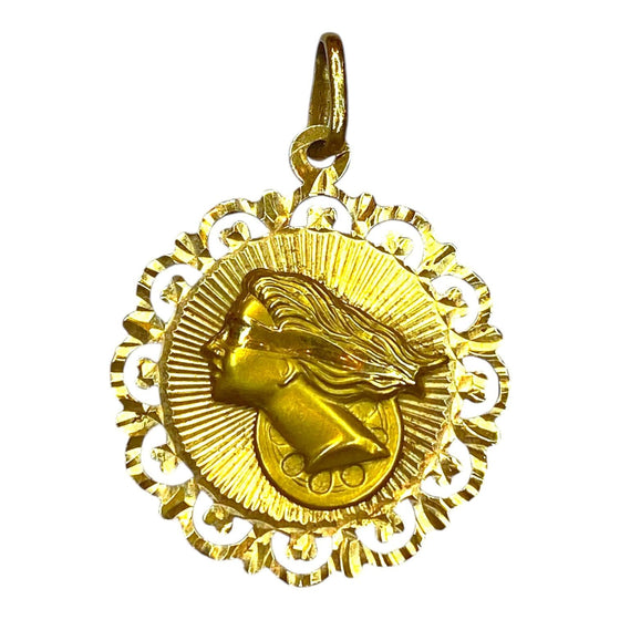 Vintage "Fortuna, Goddess of Luck" 18K Double Sided Pendant