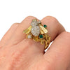 Vintage 18K Yellow Gold Emerald and Diamond Bee Ring