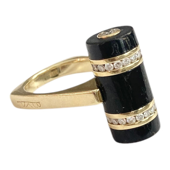 Vintage Bernard K Passman 18K Gold Black Coral & Diamond Ring