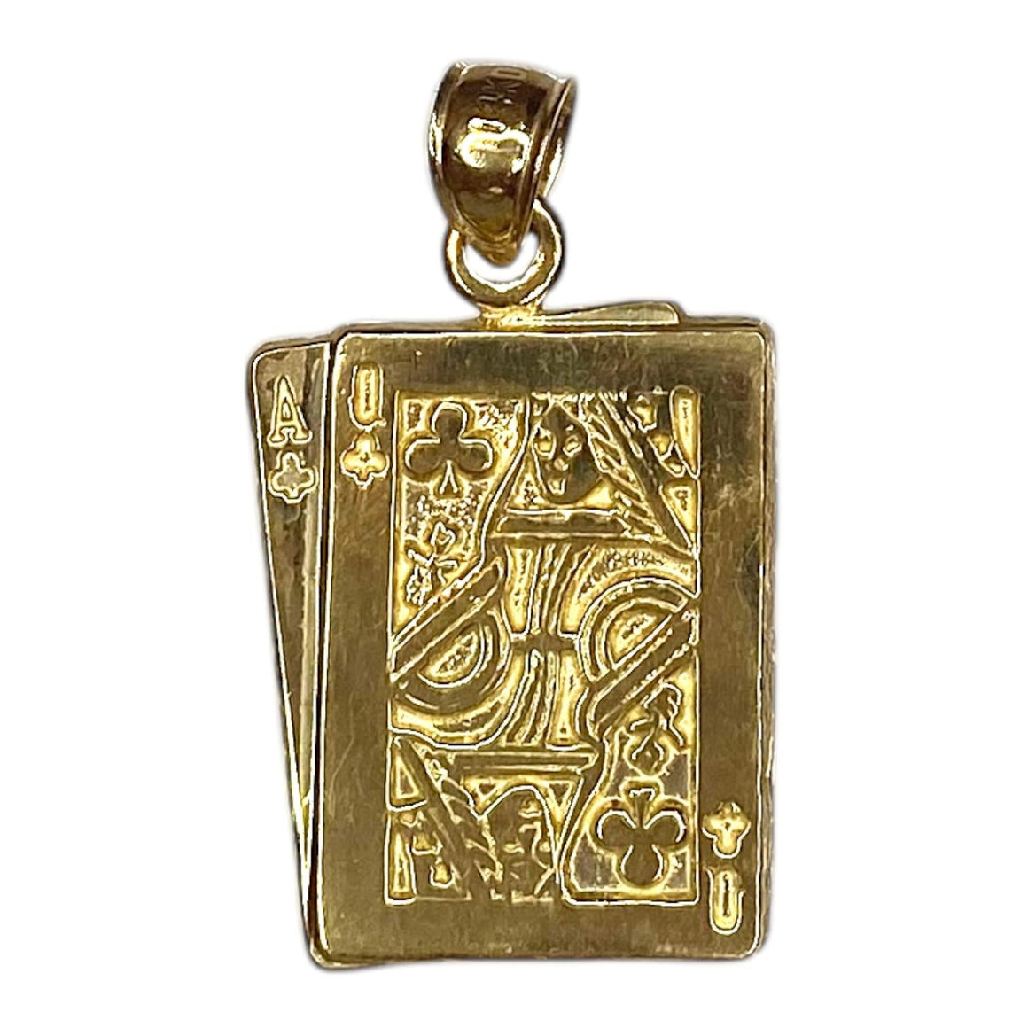 14K Gold Ace and Queen Playing Cards Pendant