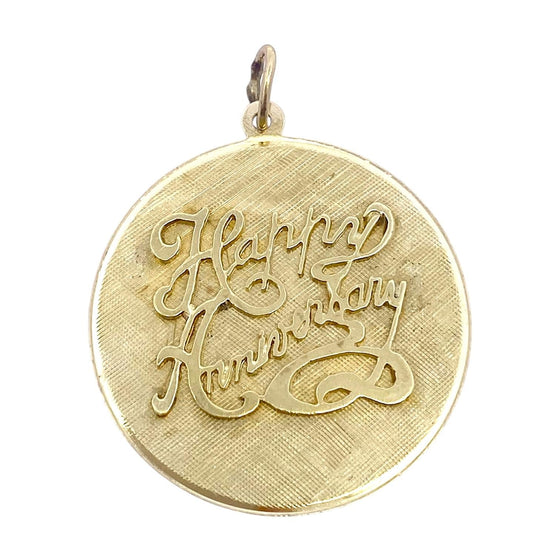 Vintage 14K Gold Happy Anniversary Charm Pendant