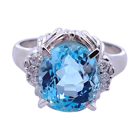 Platinum Aquamarine and Diamond Ring