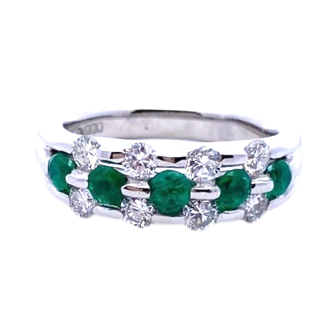 Vintage Platinum Emerald and Diamond Band Ring