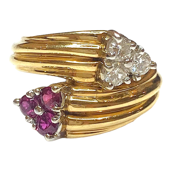 Vintage 14K Gold Ruby & Diamond Double Arrow Ring