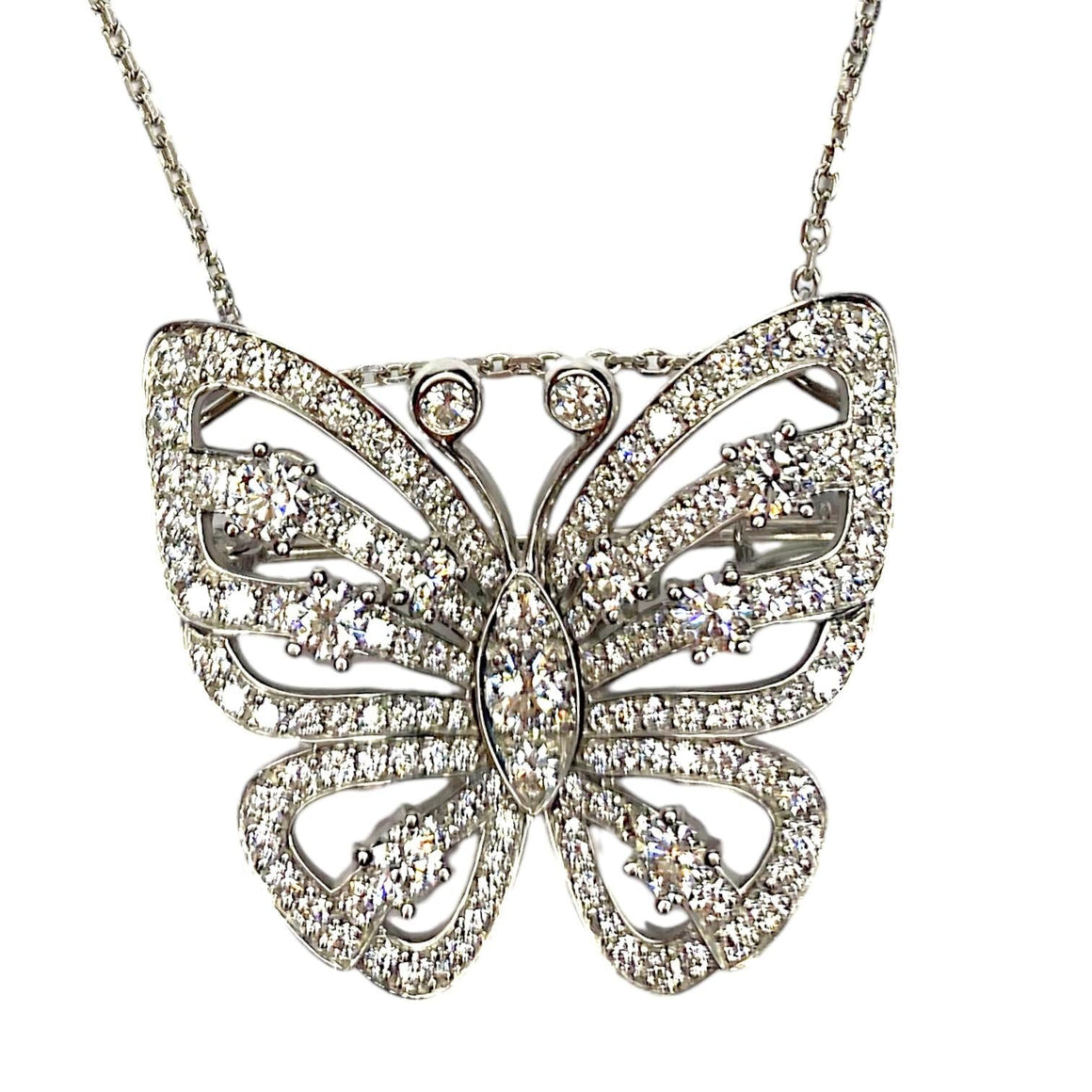 VAN CLEEF & ARPELS 18K White Gold Butterfly Diamond Pendant Brooch