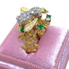 Vintage 18K Yellow Gold Emerald and Diamond Bee Ring