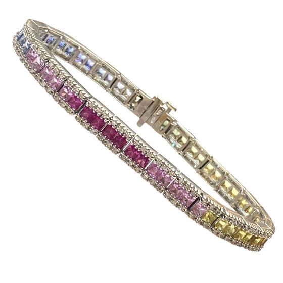 EFFY 14K White Gold Multi Color Sapphire & Diamond Bracelet