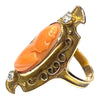 Antique 14K Gold Coral Cameo & Diamond Ring