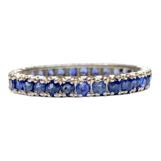 14K White Gold Sapphire Eternity Band Ring Size 7