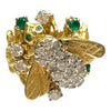 Vintage 18K Yellow Gold Emerald and Diamond Bee Ring