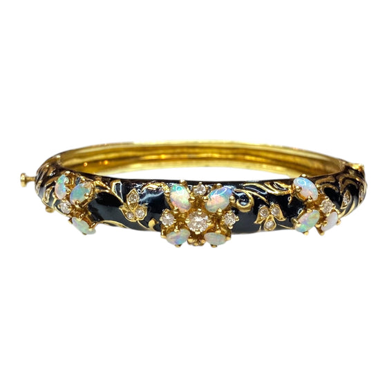 Vintage 14K Opal & Diamond Bangle Bracelet