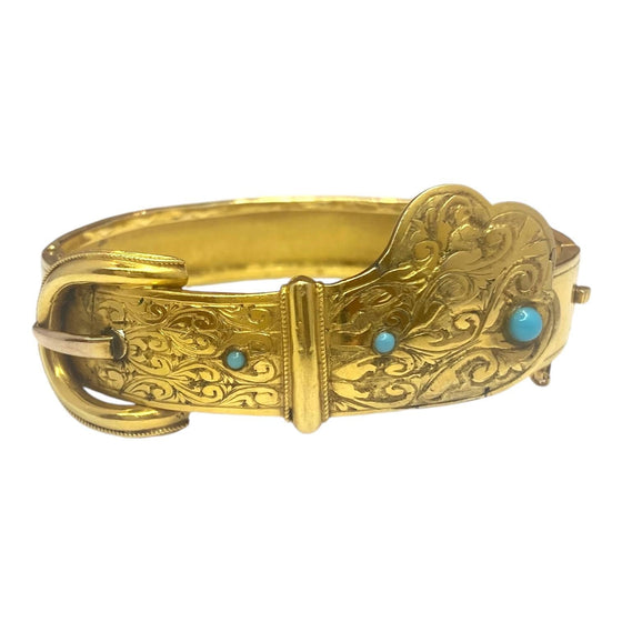 Victorian 18K Gold Turquoise Buckle Bracelet