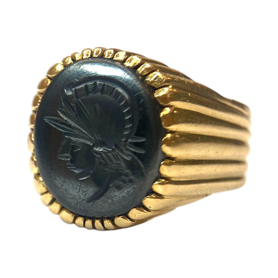 Vintage 18K Gold Hematite Intaglio Ring