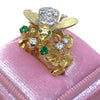 Vintage 18K Yellow Gold Emerald and Diamond Bee Ring