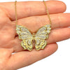 Vintage 18K Yellow Gold Pave Diamond Butterfly Necklace