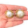 Vintage 18K Cultured Mabe Pearl & Diamond Earrings