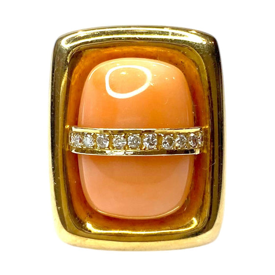 Vintage 14K Gold Coral & Diamond Ring