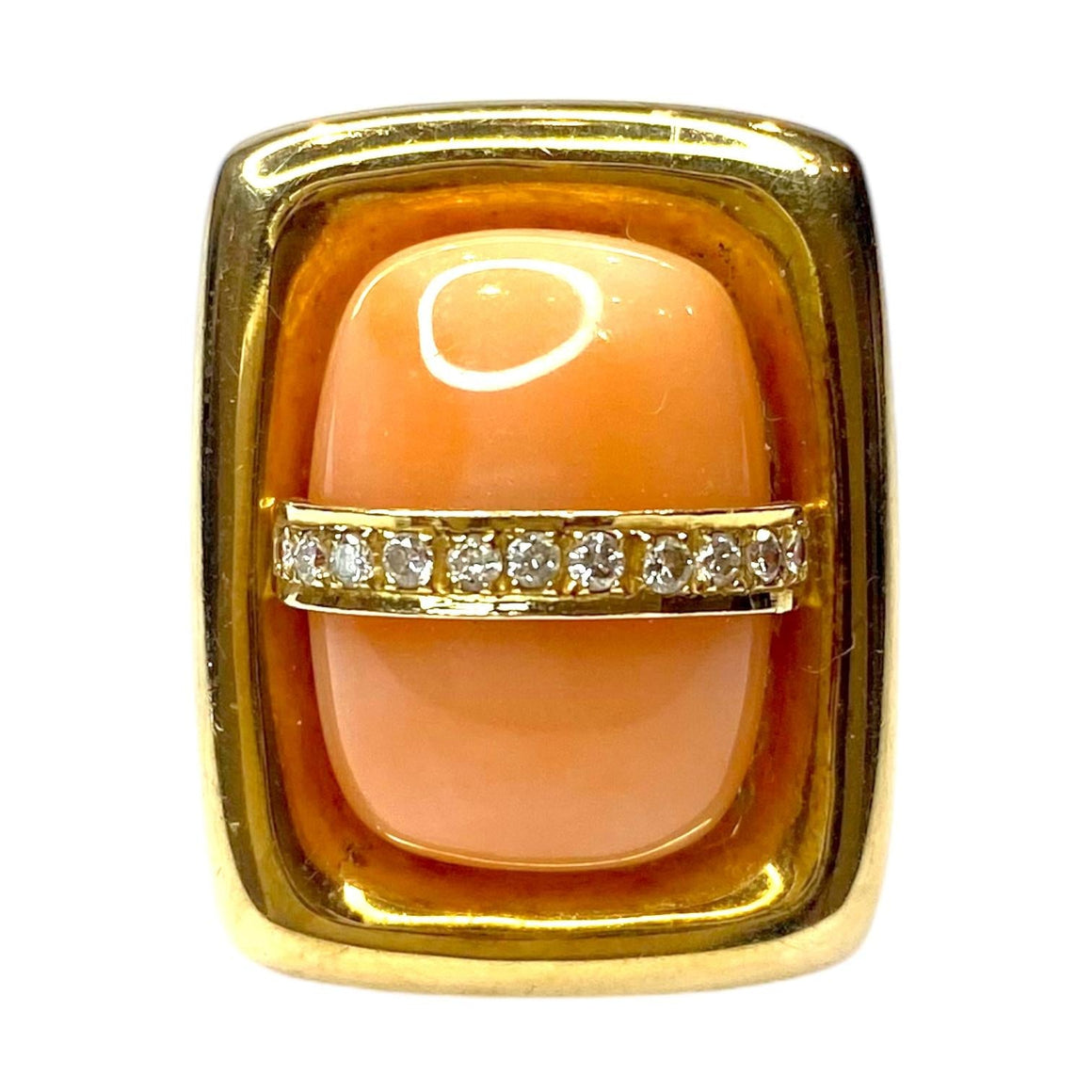 Vintage 14K Gold Coral & Diamond Ring