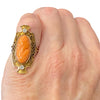 Antique 14K Gold Coral Cameo & Diamond Ring