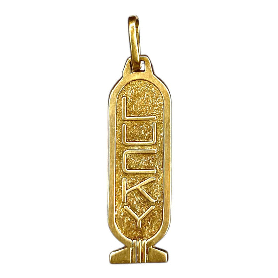 14K Gold Egyptian Hieroglyphic Cartouche LUCKY Pendant